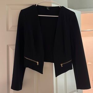Cropped black Forever 21 blazer with gold zippers size medium